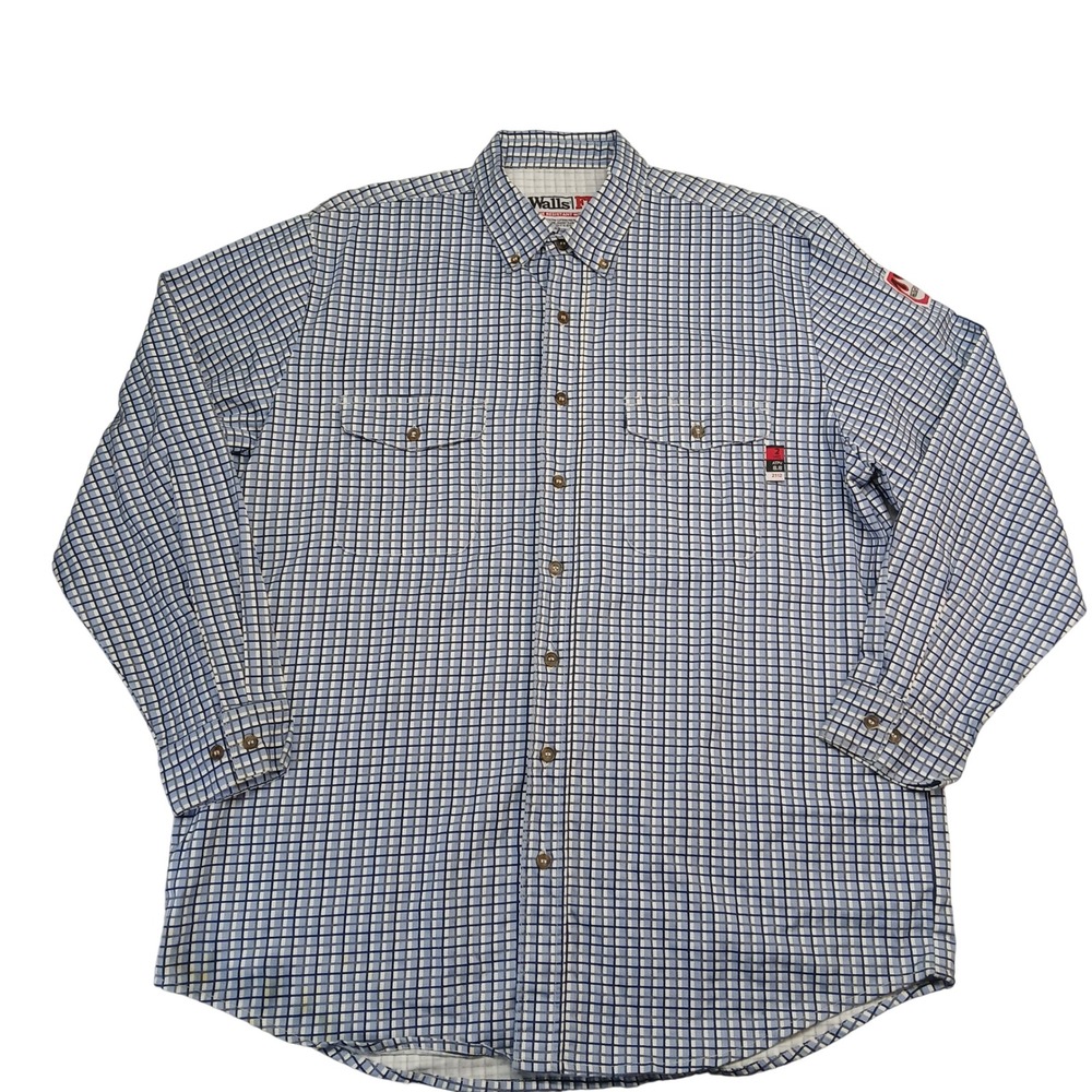 Walls FR Mens XL Blue Plaid Flame Resistant Work Shirt NFPA 2112 HRC 2 ATPV 8.8